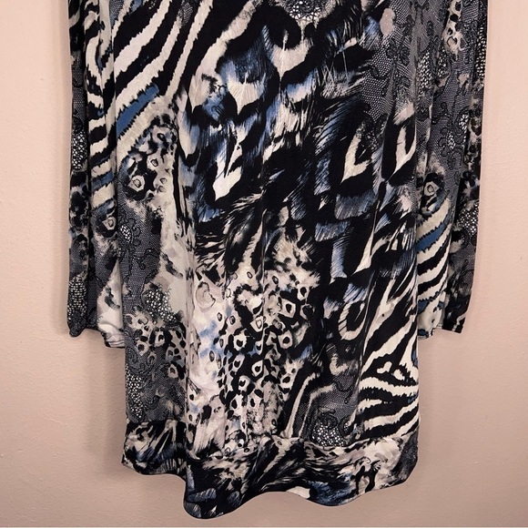 XL VINTAGE 90s PERSEPTION LEOPARD ANIMAL PRINT BLOUSE TOP STRETCH BLUE BLACK - Picture 6 of 9